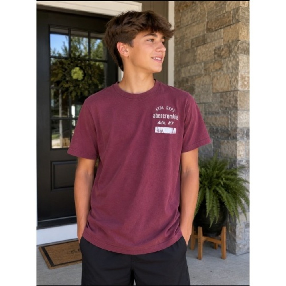 Abercrombie Kids Boy L Maroon Graphic Tee Athl Dept 37 Short Sleeve Shirt Y2K
